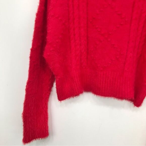 ALYA Francesca’s Red Fuzzy Diamond Pattern Knit Crewneck Sweater NEW - Picture 4 of 15